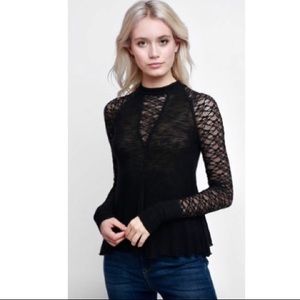 Free People No Limits Lace Top, Black, Small- NWOT